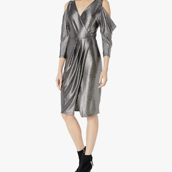 Rachel Roy Metallic Gold Draped Maxi Dress  Elegant Party Grown - Picture 4 of 5